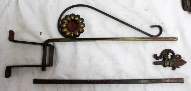 12 Vintage Floral Victorian Art Deco Swing Arm Curtain Rods ~ 6 pair w/ brackets 4