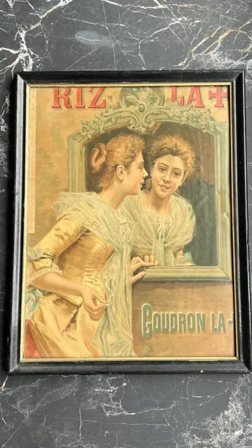 Publicite Cigarette Riz La Croix Chromo Carton Encadre Epoque 1900 Style Mucha