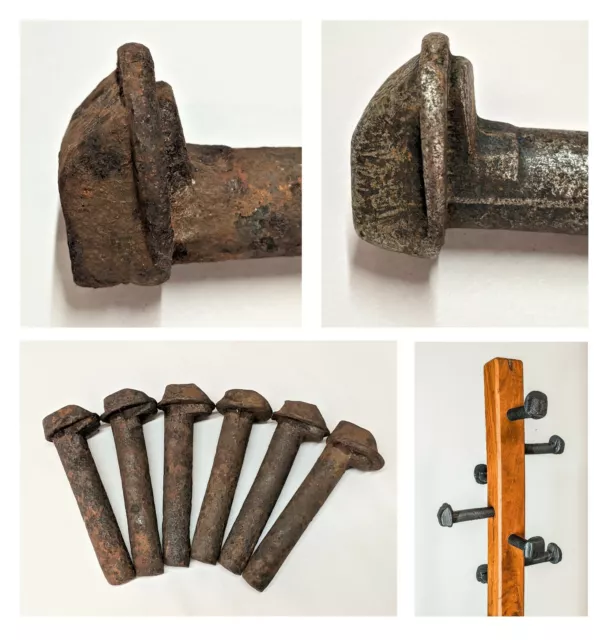Railway dog spike railroad iron nail coat hook rusty or cleaned genuine vintage