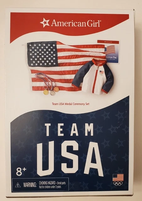 American Girl Team USA Olympic Medal Ceremony Set For 18" Doll Flag Jacket NIB