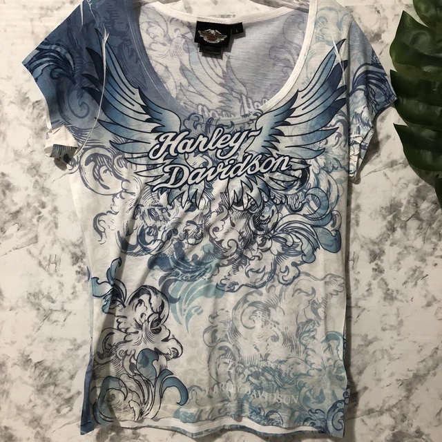 Harley Davidson T-Shirt Womens Size Large Logo Round Neck Lightweight Top