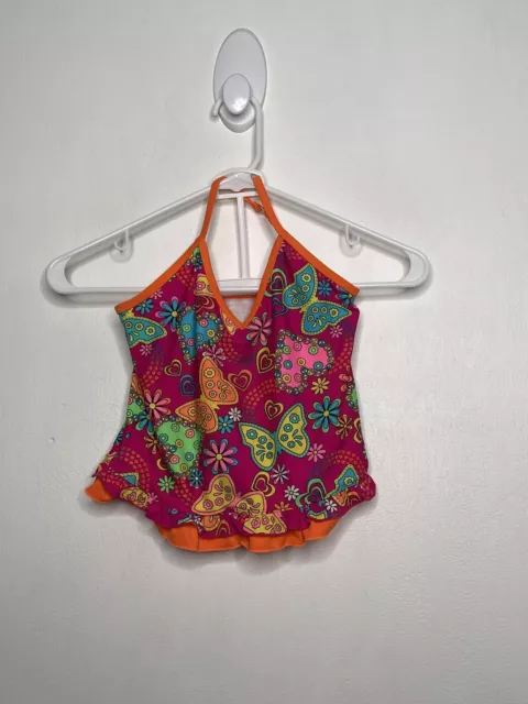 Tankini Swim Top Girls Size Medium 7-8 Pink Flower Peace Sign