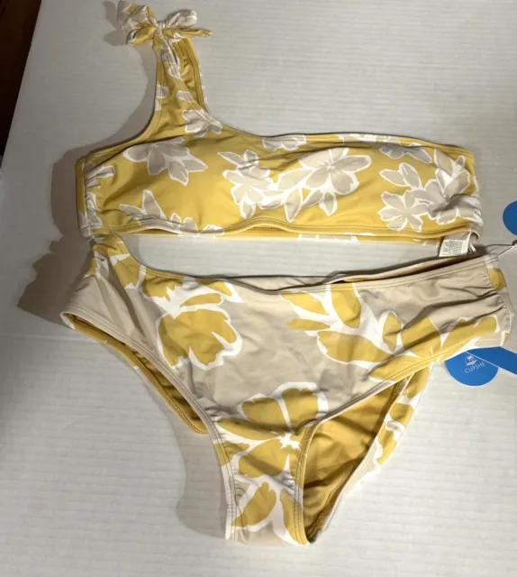 H&M TAN PINK and Yellow Hawaiian Print 2 Piece Bikini Bathing Suit