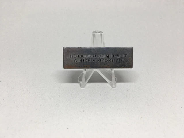 K8) Vintage The Richmond Times Dispatch Newspaper Small Printing Block
