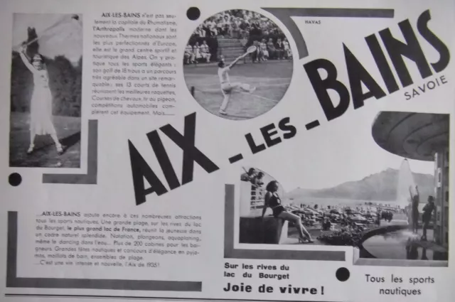 Publicité De Presse 1935 Aix Les Bains Savoie Lac Du Bourget - Advertising
