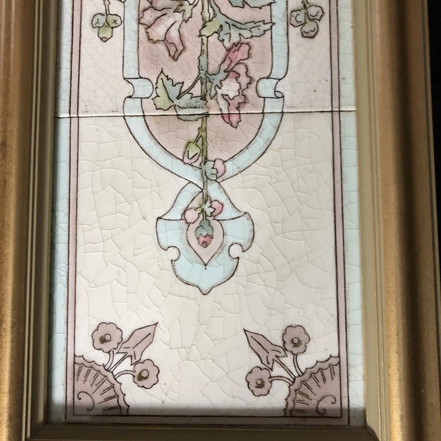 Circa 1900 framed Art Nouveau  4 Tiles Floral 6