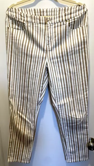 Chico's Cream Tan Stripe The So Slimming Girlfriend Ankle Jeans Size 10 (1.5)