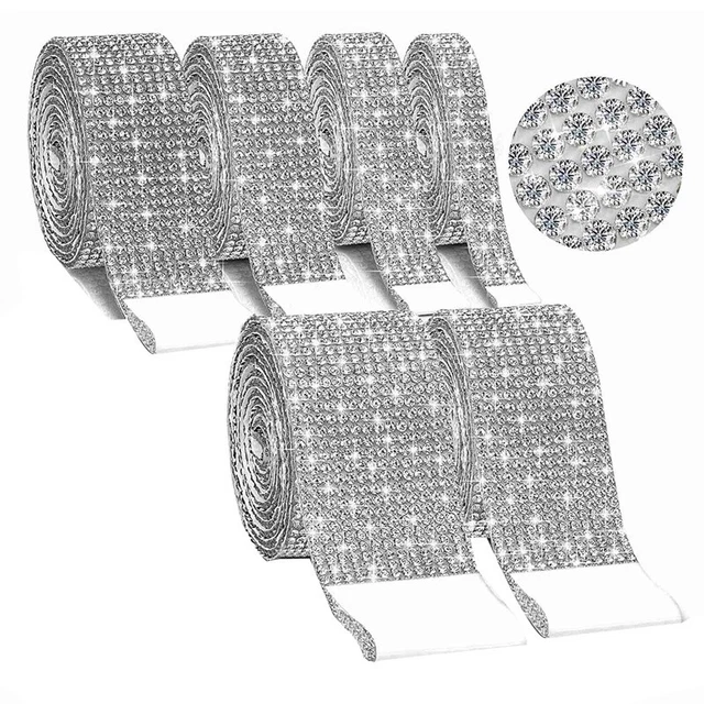 6 Rollos Pedrería Plata, Autoadhesivo -Cristal-Bling-Wrap Rollo, Gli S4W6