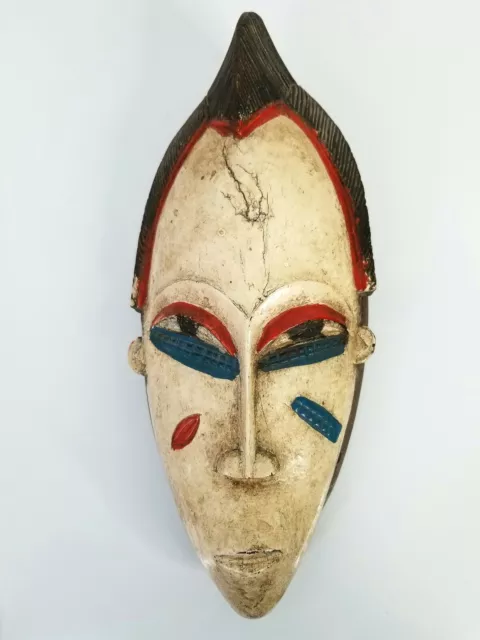 Wood Mask Guro Kweni Tribe Painted Hand Carved African Tribal Art 12.5"