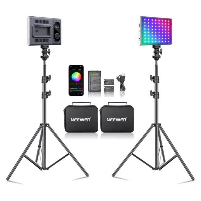 Neewer 2-Pack RGB190 LED Video Light with Stand Battery Kit for YouTube Lighting