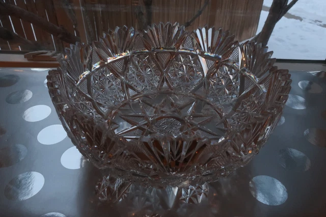 American Brilliant Cut Glass: Early Fine Geometric 9" bowl--Mt. Washington?  A+ 15