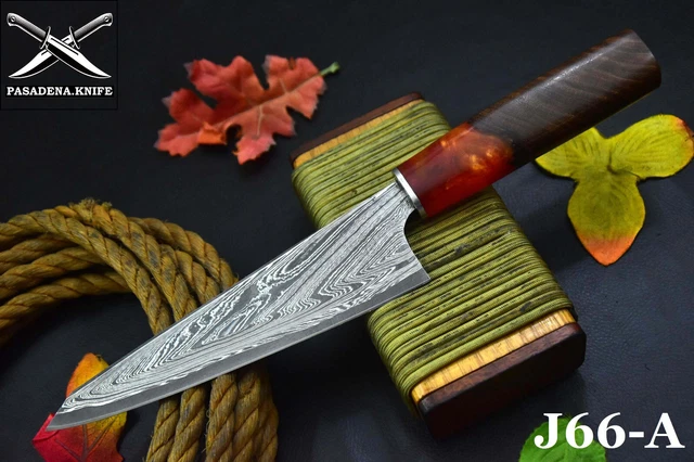 Custom San Mai Damascus Steel Chef Knife Handmade,Walnut & Resin Handle (J66-A)