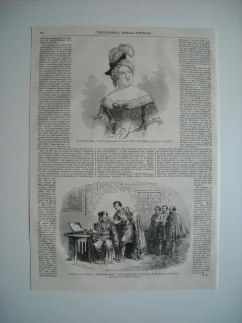 Gravure 1849. Melle Mante, Societaire Comedie-Francaise. Theatre De La Republiqu