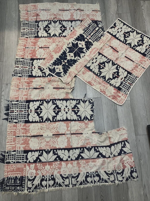 Antique Jacquard Coverlet Blanket Dated 1816 Ohio Primitive Woven Cutter AS IS