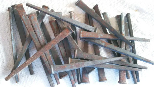 Lot of 10 Vintage Antique Press Square Cut 3 1/2” Nails, barn find, for craft