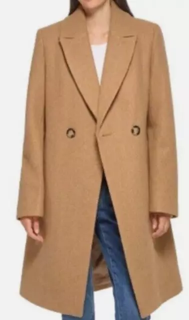 DKNY Size Large Fashion Faux Wool Coat Camel Color Fully Lined $280 Sz 2XL NWT