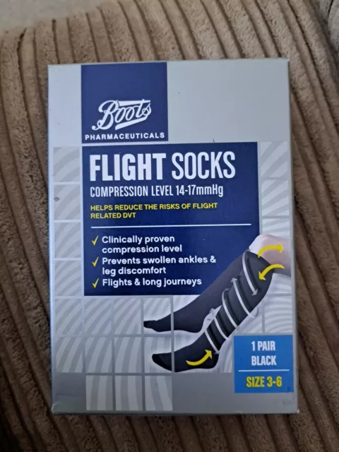 Boots Travel & Flight Socks Black 1 Pair Size 3-6 14-17mmHg