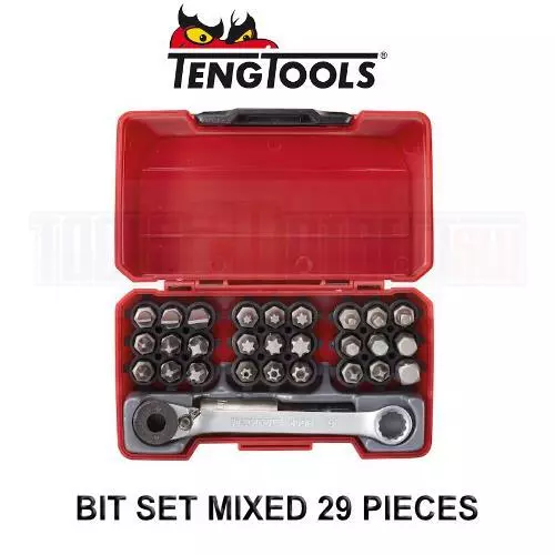 Teng Tools 29pc Ratchet 1/4" Screwdriver Socket Bit Set Pz Ph Slot Tx Tpx Rob Hx