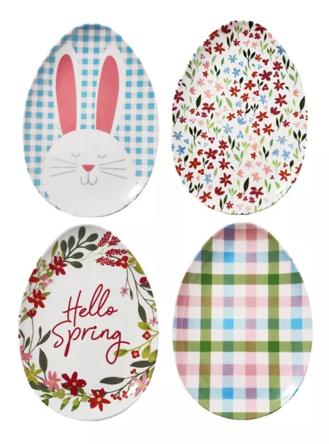 Melamine Appetizer Plates, Set of 4, Easter Spring Egg-Shaped Snack Salad Dish