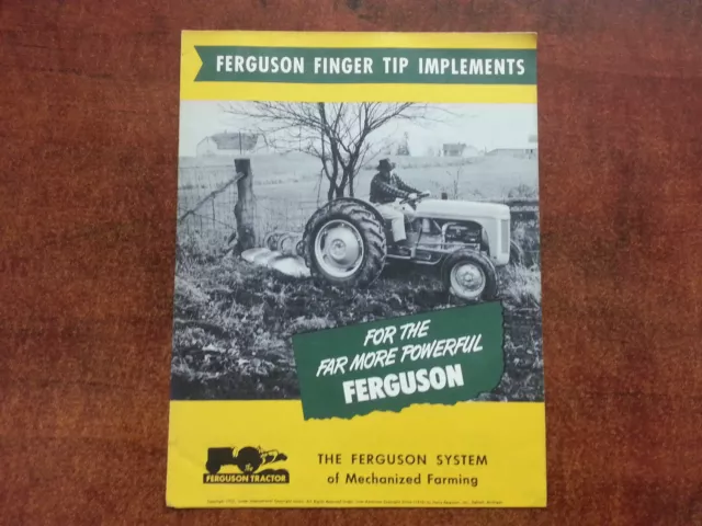 Harry Ferguson Tractor FINGER TIP IMPLEMENTS sales brochure 1952 POSTER