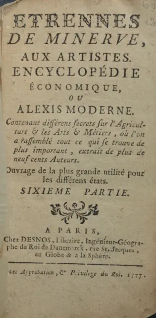 Etrennes de Minerve, aux Artistes. Encyclopédie écono- miques ou Alexis Moderne