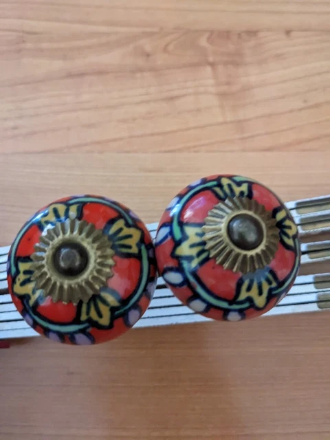 2 Vintage Ceramic Brass Knobs Drawer Pulls Cabinet Door Dresser Multicolor.