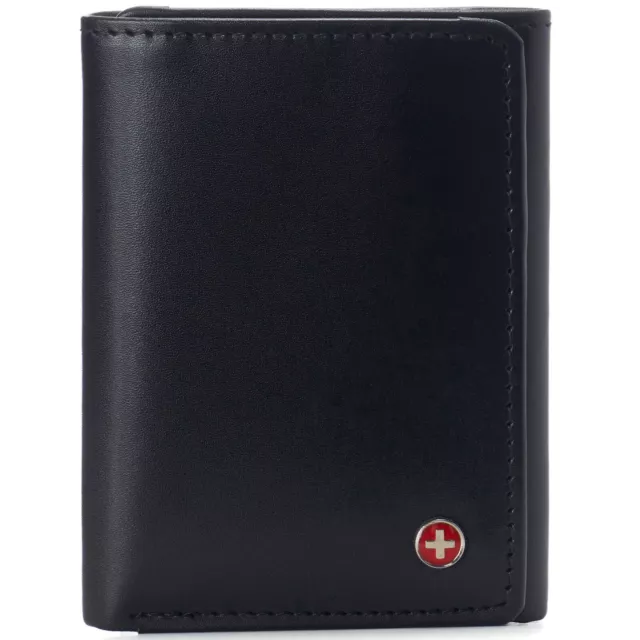 Mens Trifold Wallet RFID Blocking Genuine Leather Bifold ID Window Alpine Swiss