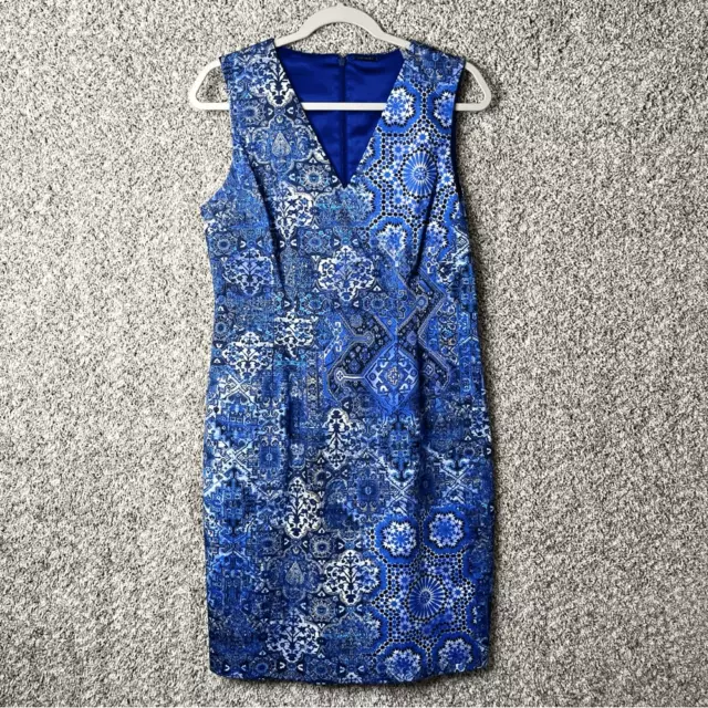 Elie Tahari Dress Women’s 10 Blue Medallion Tile Print Sleeveless Sheath