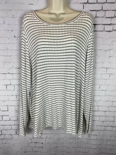 ana Knit Top Plus Size 2X Women's White Black Striped Long Sleeve Stretchy (A06)