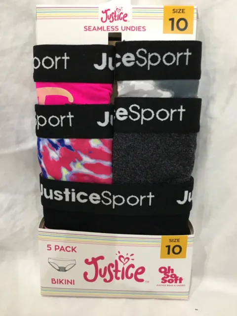 Justice Multicolor Sport Bikini Panties Girls 5 Pack Underwear Oh so soft  NEW
