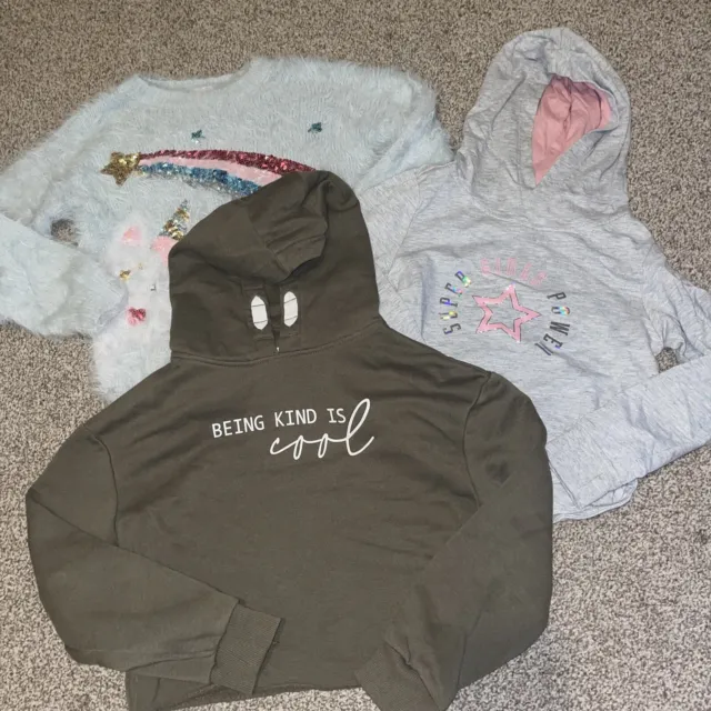 bundle of 3 girls jumpers/cropped hoodies 7-8 years