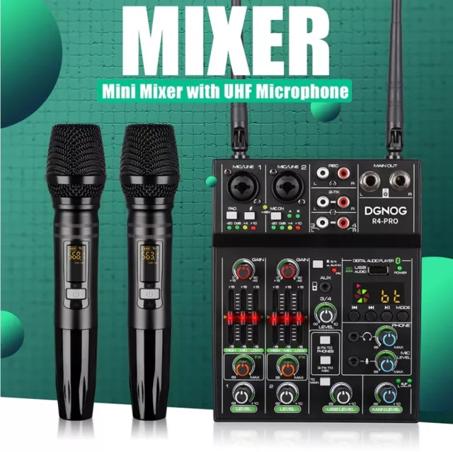 Professional Audio Mixer With Wireless Microphone 4-channel Dj Mixer Sound Mixer