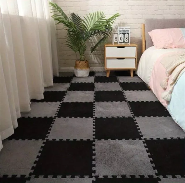 12Pcs Gray Interlocking Carpet, Soft, Durable, Anti-Slip And Easy To Clean.