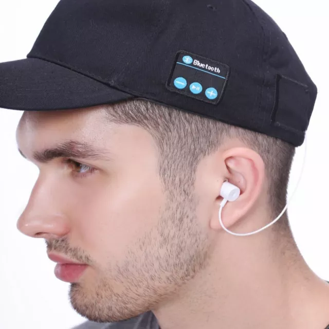 Casquette Bluetooth écouteurs intégrés noire kit main libre téléphone et musique