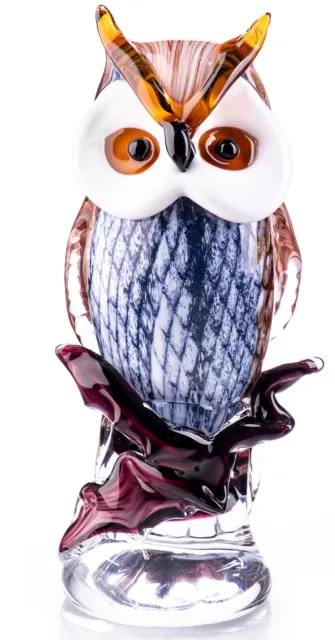 Glasfigur Eule Murano Stil Glas Skulptur Uhu Antik Statue Vogelfigur Kunstobjekt