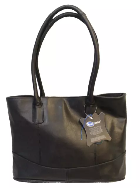 Nwt!! Amerileather Black Pebble Leather Inner 3 Compartment Shoulder Tote Bag