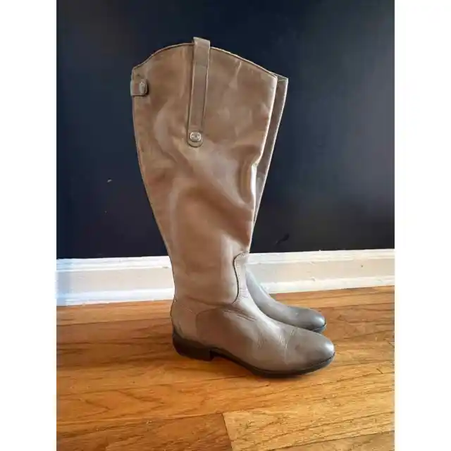 Sam Edelman Women's Penny Leather Riding Boots in gray size 6.5 wide calf