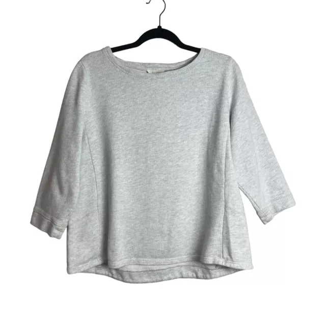 Eileen Fisher Organic Cotton Sweater Sz Large  3/4 Sleeve Boxy Gray Pullover