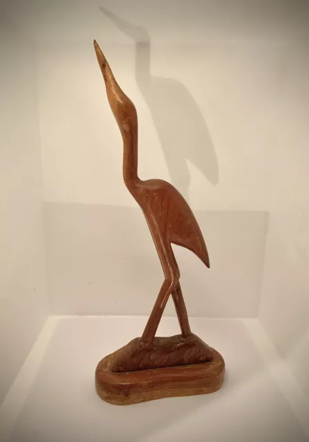 Vintage Primitive Hand Carved Wood Wooden Crane Ostrich Bird Folk Art Figurine