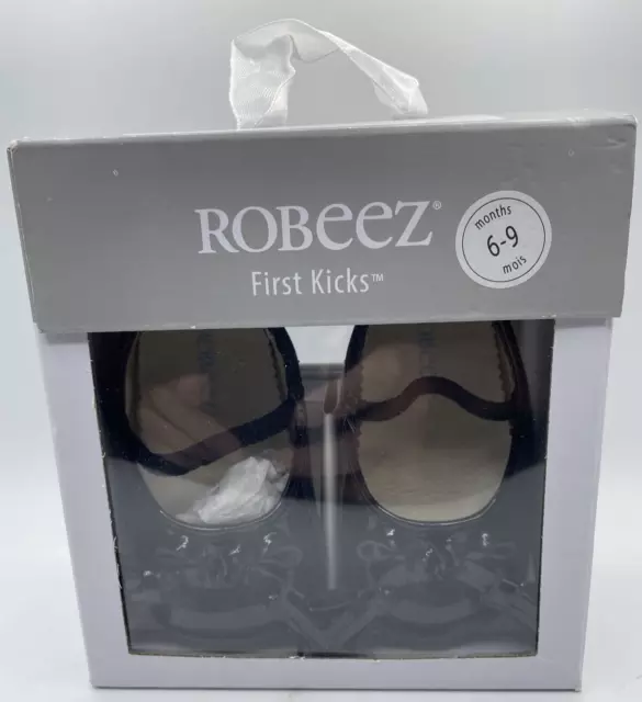 Robeez First Kick shoes 6-9 mos baby Emily Black Mary Jane Soft Patent Leather