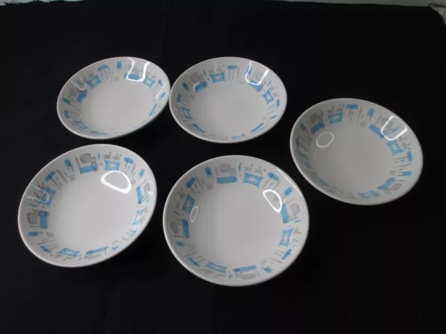 Blue Heaven Royal China Berry Dessert Bowl 5.5” Atomic MCM Dishes Set Of 5