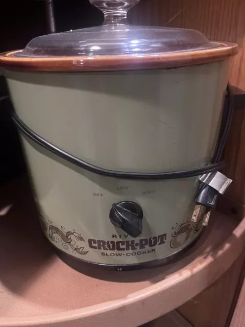 Vintage Rival Crock Pot Model 3154 Green Ivy Purple Flowers And