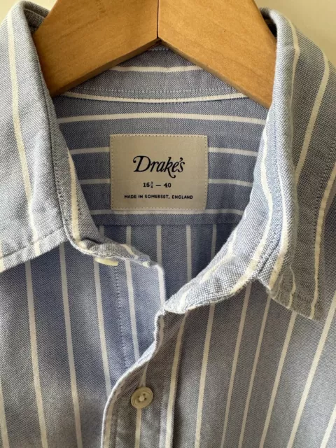 Drake‘s - OCBD Shirt Blue with White Stripes - 15 3/4 - 40 Slim Fit