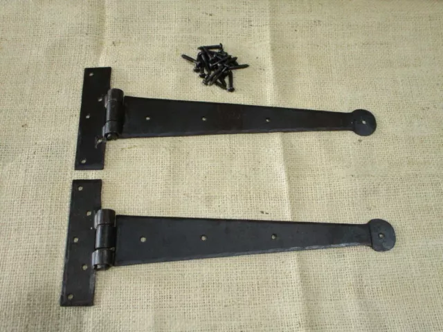 2 Primitive Hand Forged Iron Hinge Hinges Door Cabinet Iron 12" Doors Round End