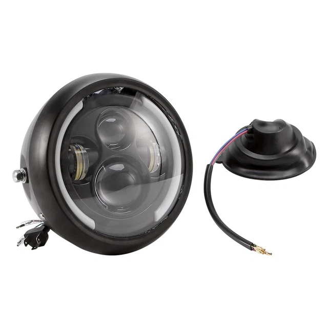 Fari un LED Universali Rotondi da 7,5 Pollici per Moto Fari Moto Retrò Neri E5H6