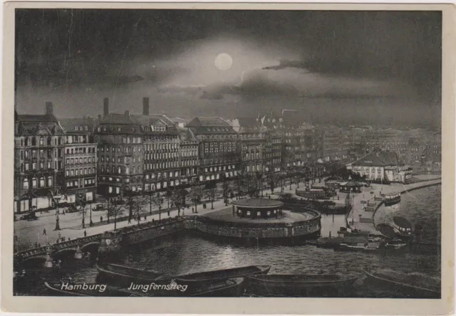 AK Hamburg, Jungfernstieg im Mondschein, beschrieben 29.4.1942