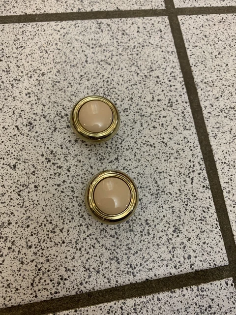 2 boutons beige laiton céramique tire rond tiroir armoire lourd milieu de siècle vintage 12