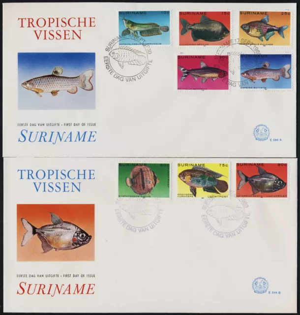 Surinam 557-61, C92-4 on FDC's - Tropical Fish