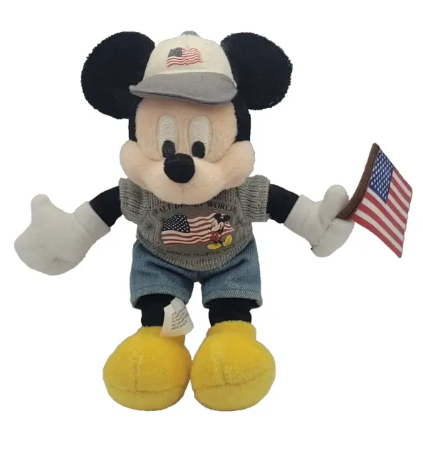 Walt Disney World Mickey Mouse Usa Flag 9"Plush Beanie Cuddly Soft Toy Mickey