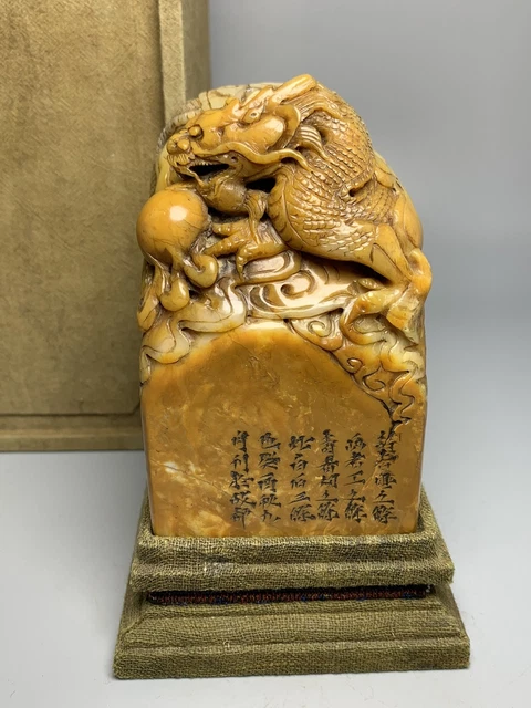 Chinese Exquisite Handmade Dragon carving Shoushan Stone Statue Seal
